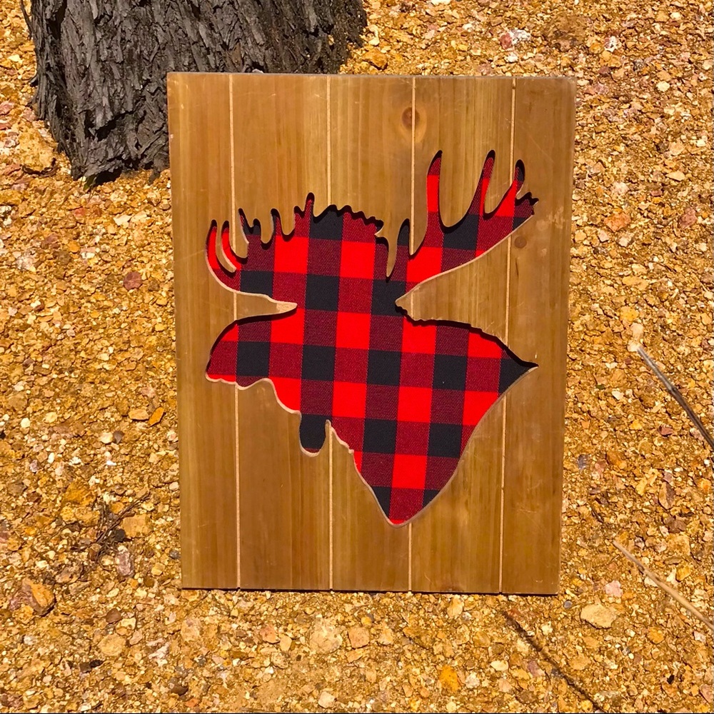 Hobby lobby plaid moose cut-out wall decor.